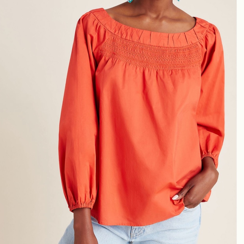 Anthropologie Maeve Smocked Swing Blouse
